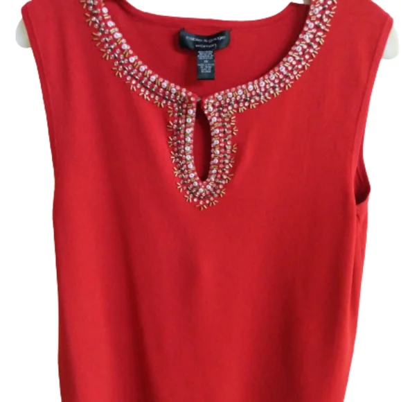 Cable & Gauge Top Red Beaded  Keyhole Sequin Trim Sleeveless Women size 1X - Picture 15 of 15